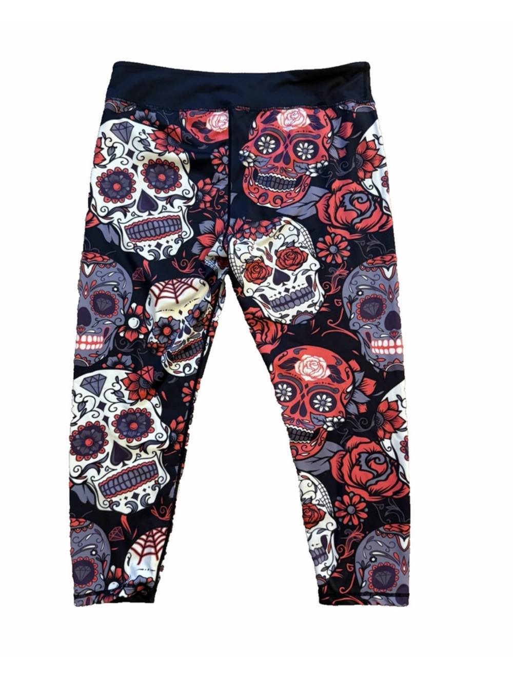 Constantly Varied Gear Black Cropped Leggings with Red & Cream Sugar Skull Print - Picture 3 of 4